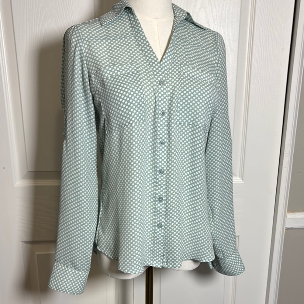 Express Polka Dot Button-Up Blouse